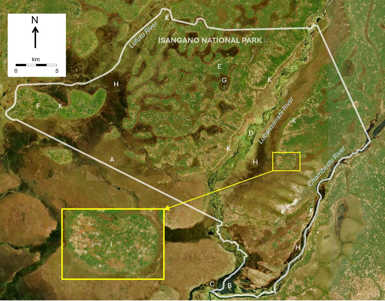 Isangano NP Zambia satellite image 2026
