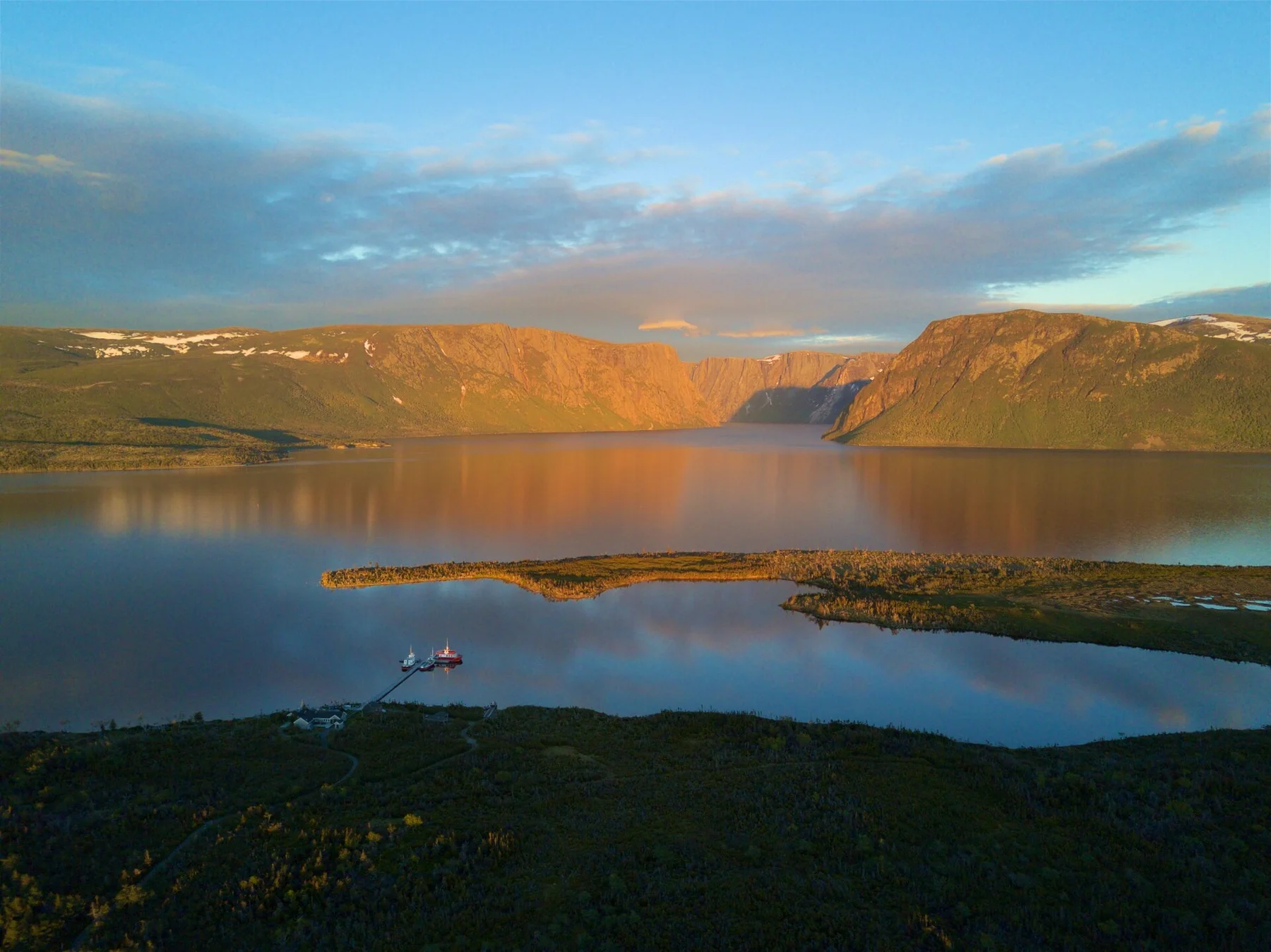 Fjord in Gros Morne at sunset