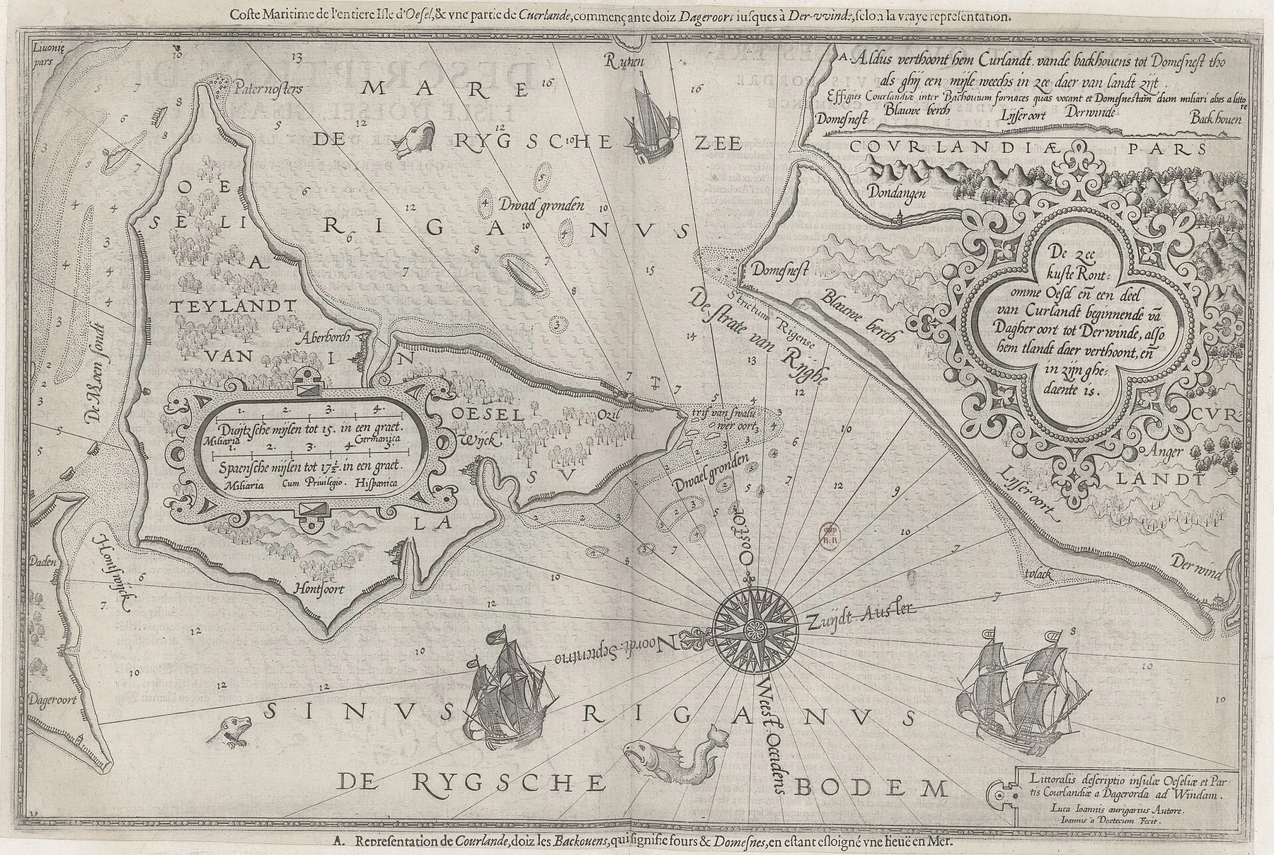 De zee kuste Rontomme Oesel ende een deel van Curlandt beginnende van Dagher oort tot Derwinde, also hem tlandt daer verthoont, ende in zijn ghedaente is - Luca Ioannis Aurigarius autore ; Ioannis à... - btv1b532358081 (2 of 3)